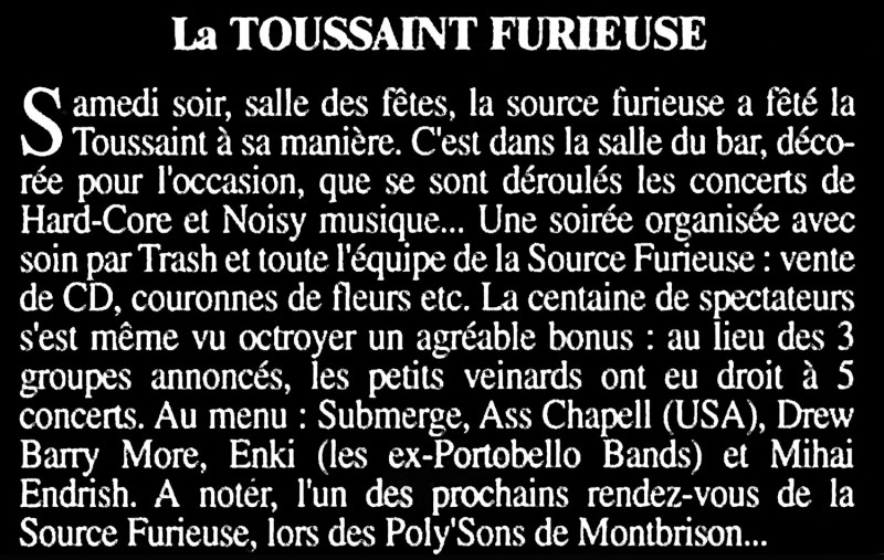 la tribune, le progres, presse, la source furieuse, concert, gigs, 42600, montbrison, asschapel, enki, mihai edrisch, drew barry more, submerge, la gazette du forez, montbrison, toussaint, halloween